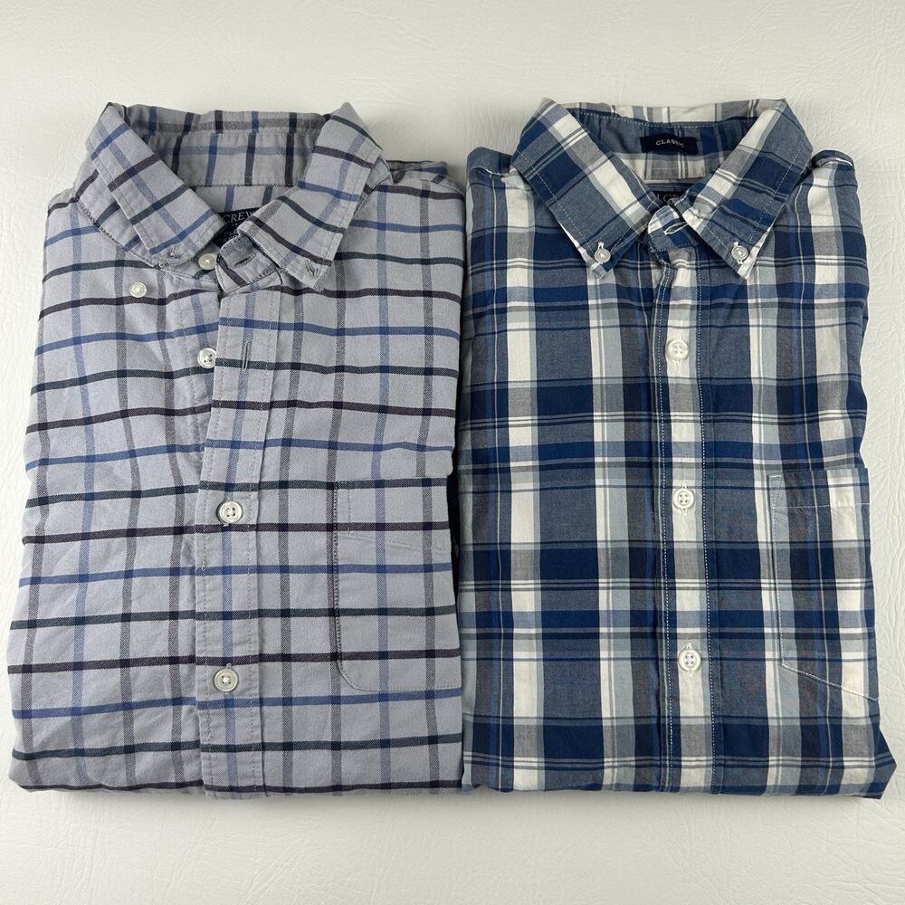 J.Crew Mens Medium Plaid Button Down Shirts Lot 2 Flex Oxford Flex Washed